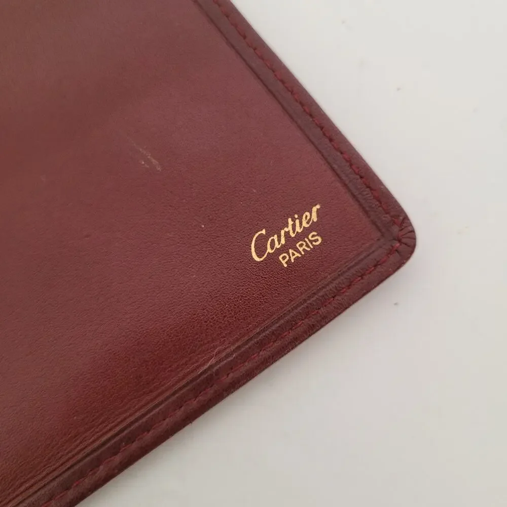 Cartier Vintage Bifold Leather Bordeaux Red‎ Wallet Large Credit Card Burgundy